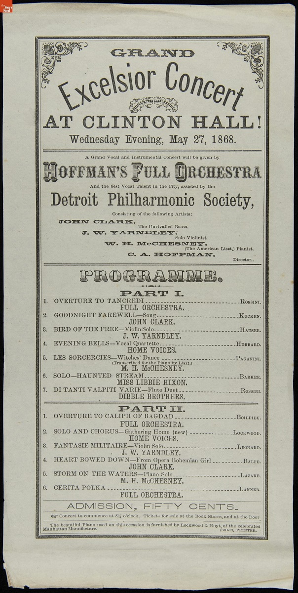 Paper concert program containing text