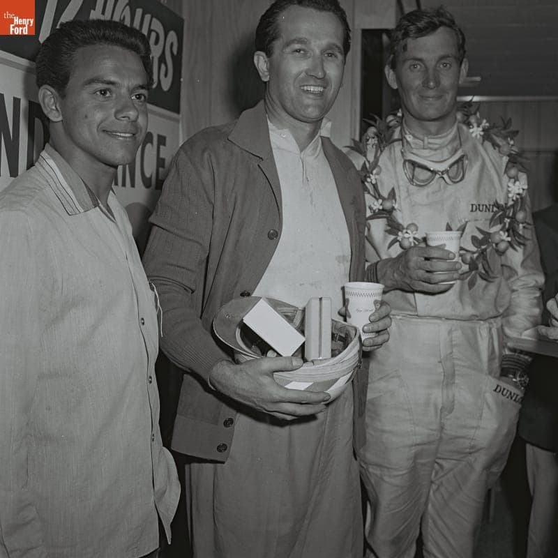 Umberto Maglioli and Mike Parkes at Awards Ceremony After the 12 Hours of Sebring Race, March 1964