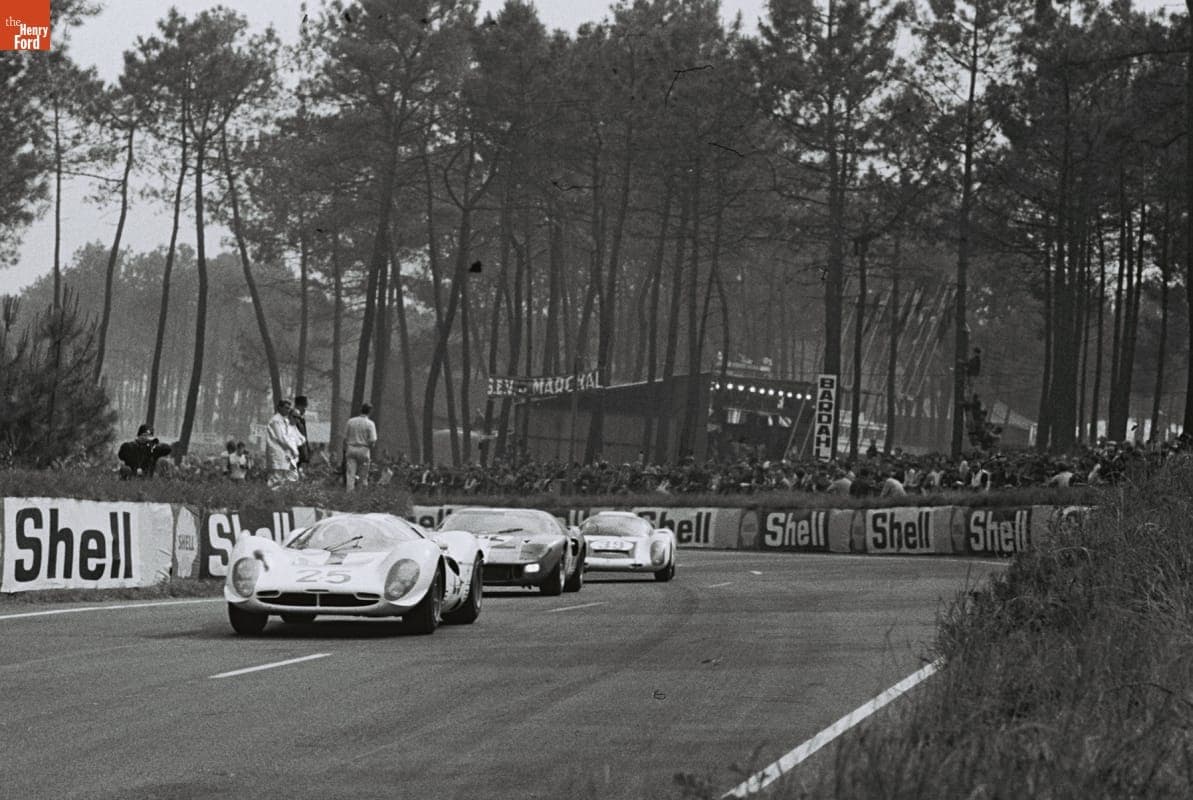 Ferrari, Ford, and Porsche Cars in the 24 Heures du Mans (24 Hours of Le Mans) Race, June 1967