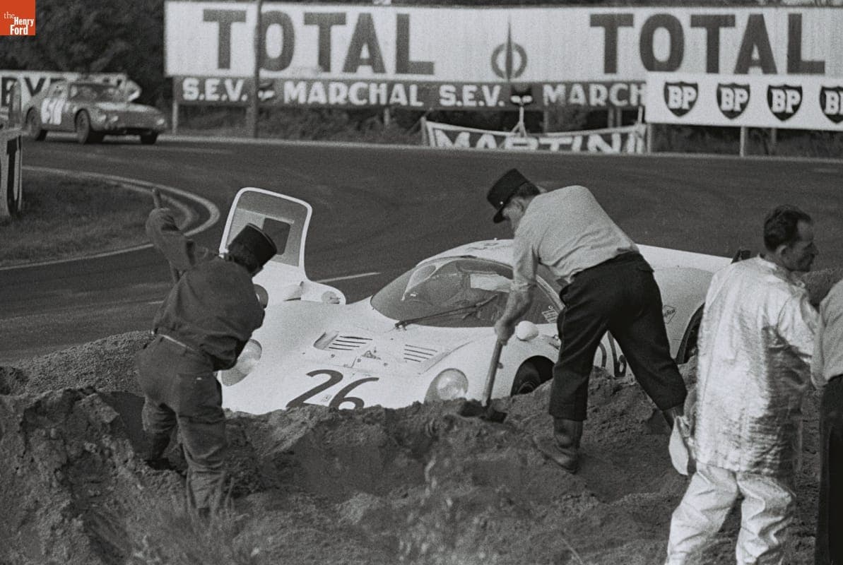 Ferrari 365 P2 Driven by Chuck Parsons and Ricardo Rodriguez Cavazos After Accident in the 24 Heures du Mans (24 Hours of Le Mans) Race, June 1967