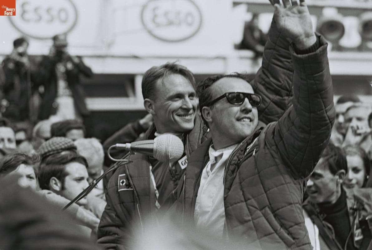 Dan Gurney and A. J. Foyt Celebrating Victory at the 24 Heures du Mans (24 Hours of Le Mans) Race, June 1967