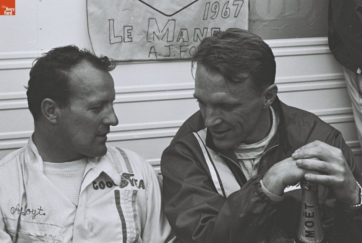 A. J. Foyt and Dan Gurney at the 24 Heures du Mans (24 Hours of Le Mans) Race, June 1967