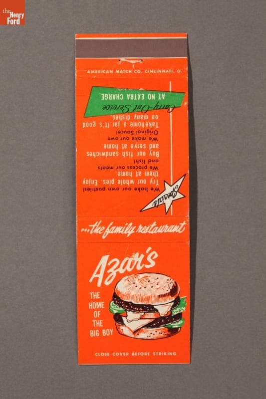 Azar's Big Boy Matchbook, 1956-1975