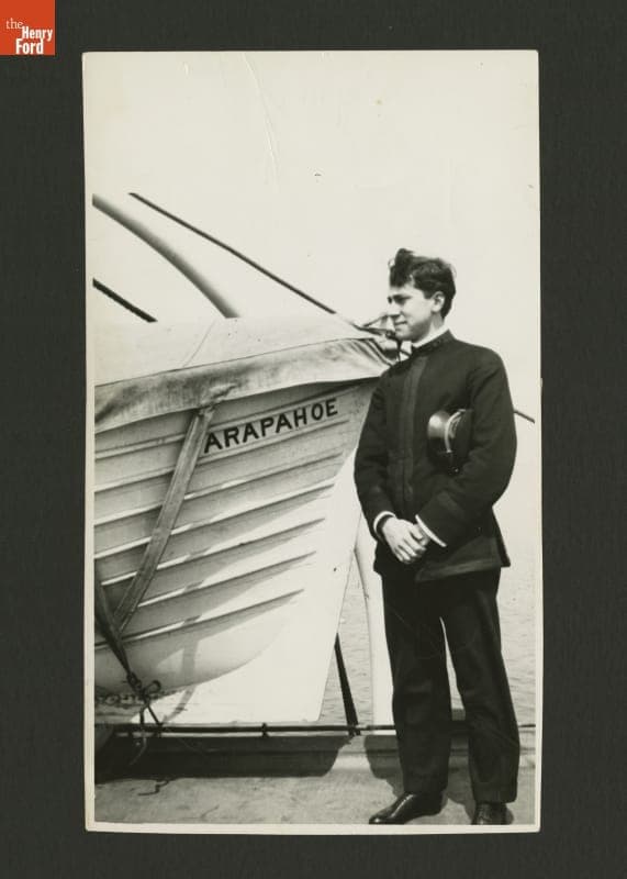Radio Operator Theodore D. Haubner on the Deck of the SS Arapahoe, After Sending One of the First S.O.S. Distress Signals, 1909