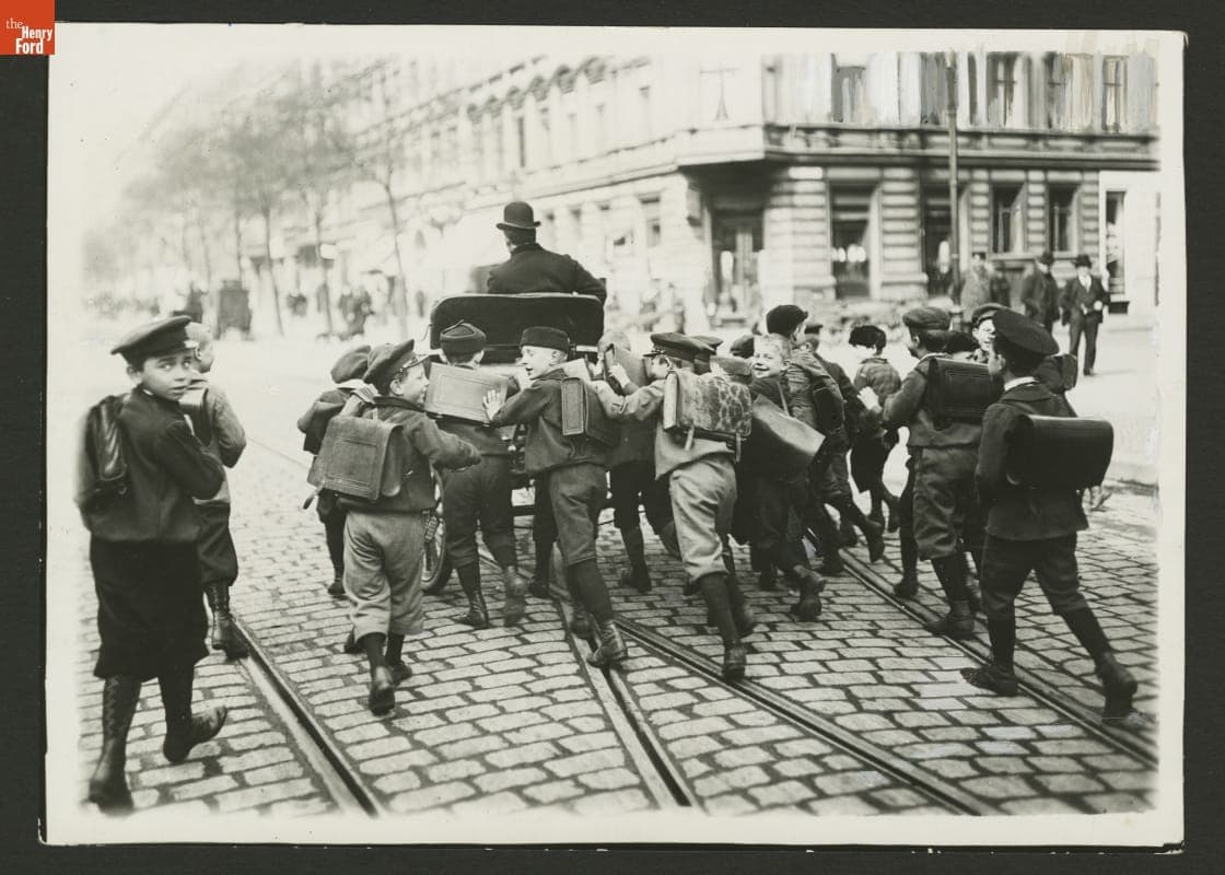 Schoolboys Following a Benz Automobile, circa 1901