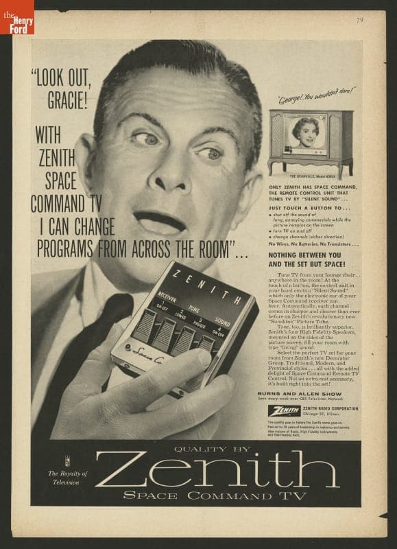 Advertisement, Zenith Space Command Television Remote Control Unit Ad, 1957