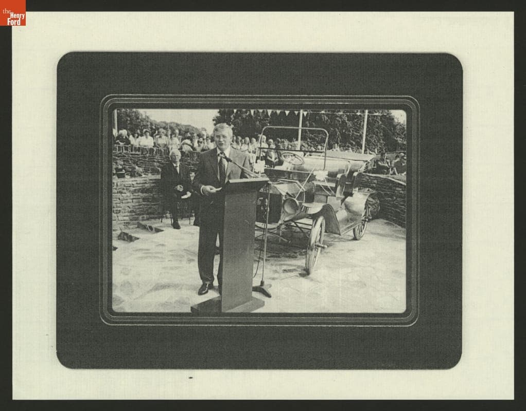 Bob Clarke Speaking at the Unveiling of Stainless Steel Model T Monument at Henry Ford Millennium Project, Ballinascarty, Cork, Ireland, September 3, 2000