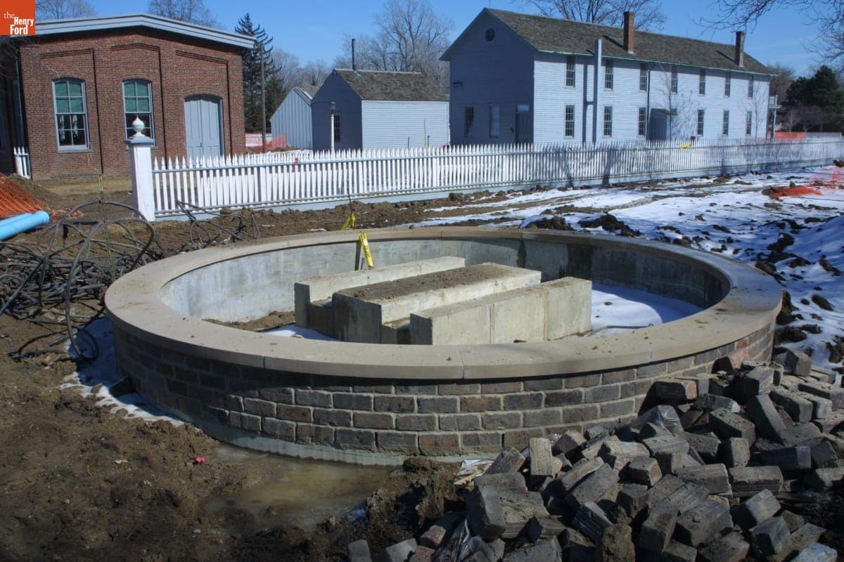 Thomas Alva Edison Statue Relocation Site during the Greenfield Village Restoration Project, March 2003