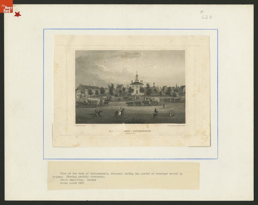 Courthouse in the Town of Independence, Missouri Showing Overland Travel, circa 1853