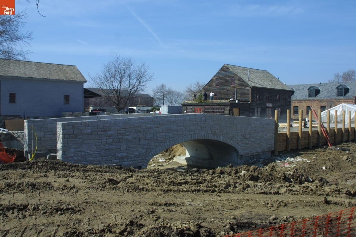 Construction of Stoney Creek Bridge during the Greenfield Village Restoration Project, March 2003