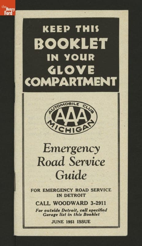 "Keep This Booklet in Your Glove Compartment, Emergency Road Service Guide," June 1951