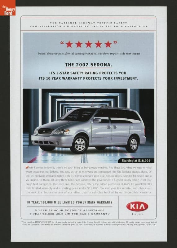 2002 Kia Sedona Ad, "Its 5-Star Safety Rating Protects You"
