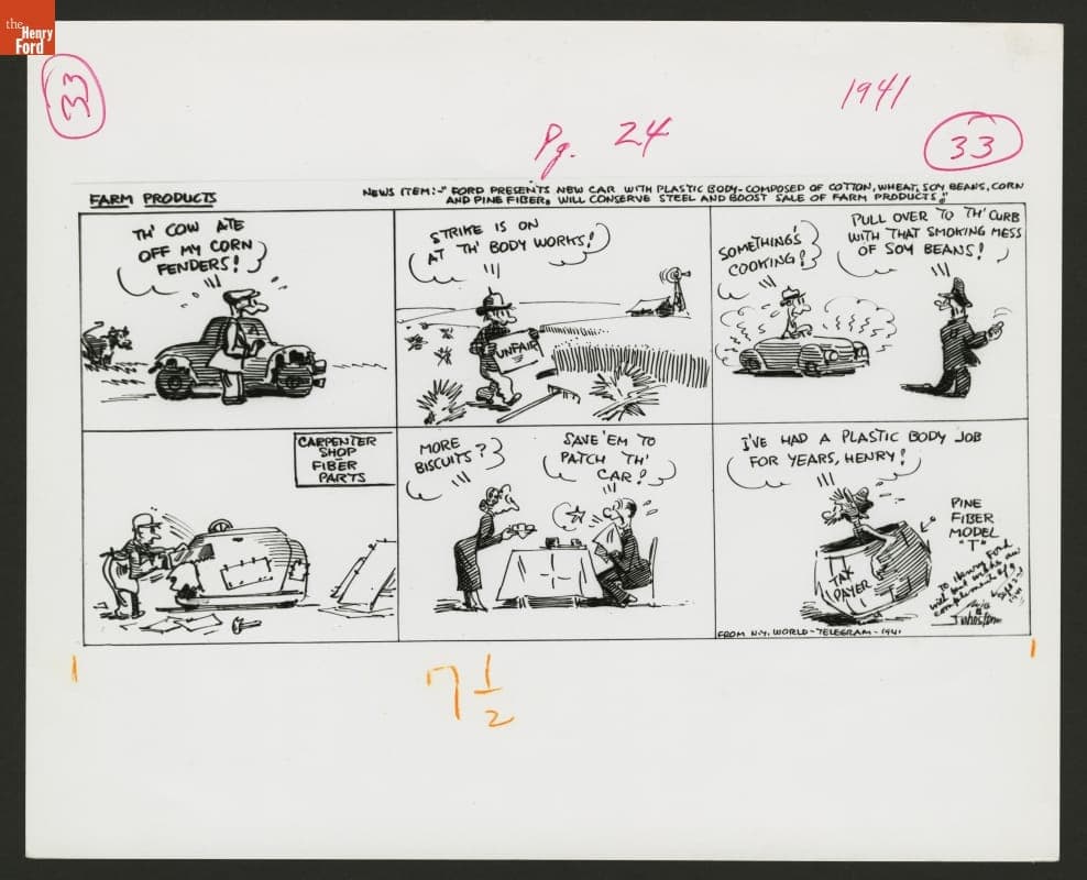 Cartoons Poking Fun at the Ford Soybean Car, 1941