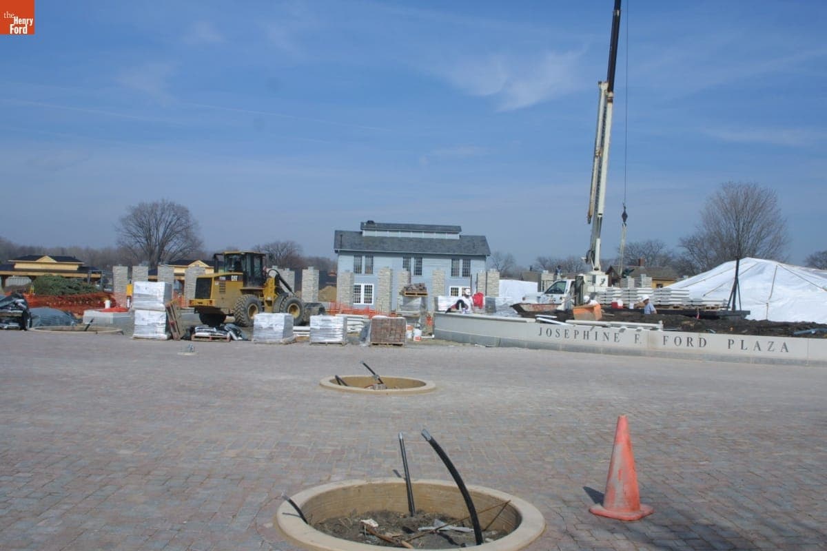 Laying Brick Walkways on the Josephine F. Ford Plaza, Greenfield Village Restoration Project, March 2003