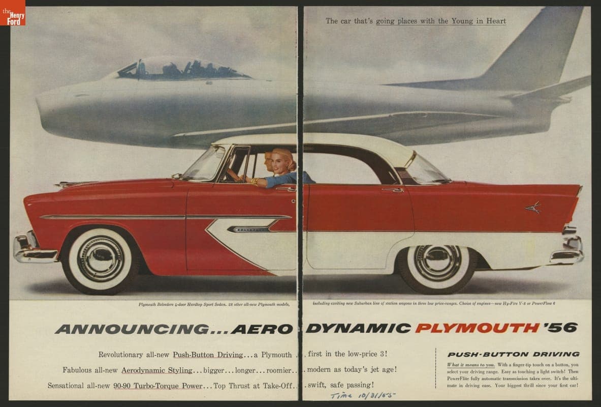 1956 Plymouth Belvedere Ad, "Announcing- Aero Dynamic Plymouth '56"