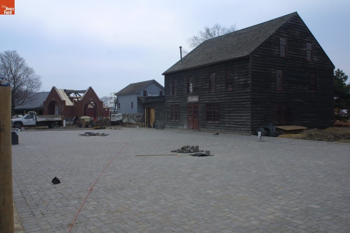 Laying Brick Paving in Liberty Craftworks District, Greenfield Village Restoration Project, March 2003