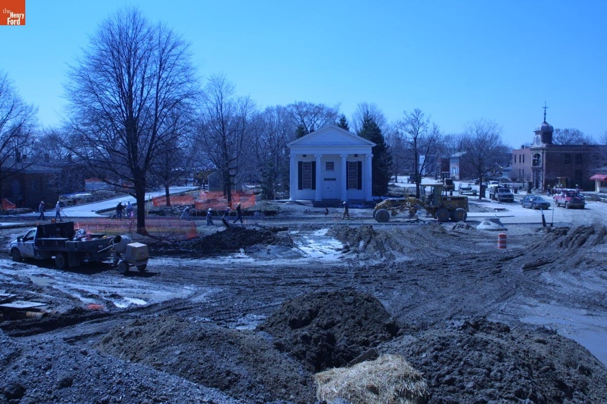Paving Christie Street during the Greenfield Village Restoration Project, April 2003