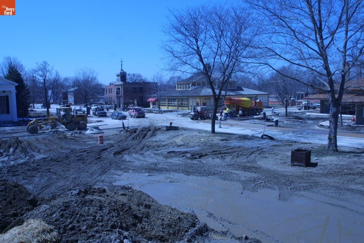 Paving Christie Street during the Greenfield Village Restoration Project, April 2003