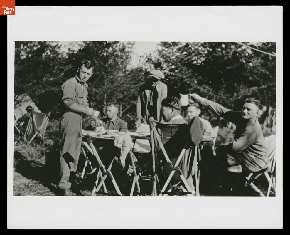 The Service Crew Eating a Meal on a "Vagabonds" Camping Trip in Massachusetts, 1924