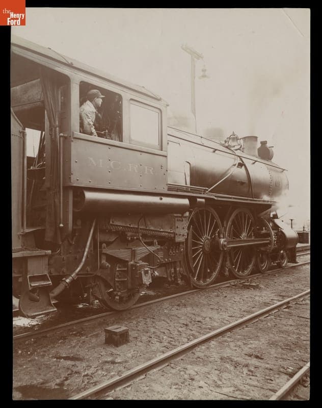 Michigan Central Steam Locomotive, "An Engineer at His Post," circa 1904