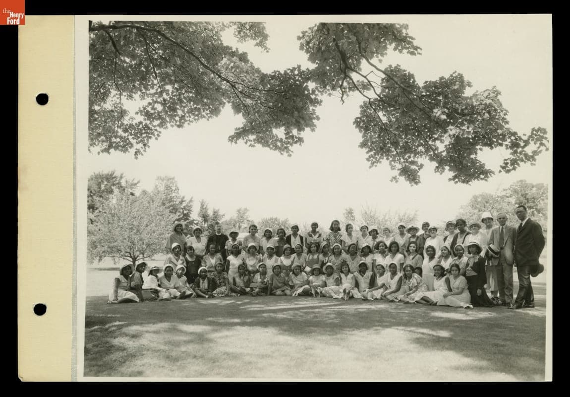 Henry Ford and Clara Ford with Group on the Grounds of Fair Lane, 1932
