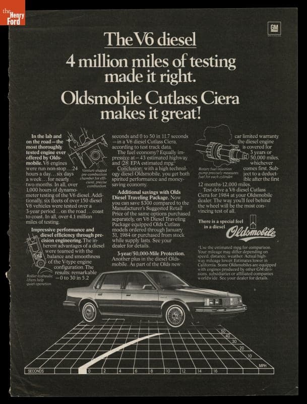 Oldsmobile Cutlass Ciera Ad, "The V6 Diesel," 1984
