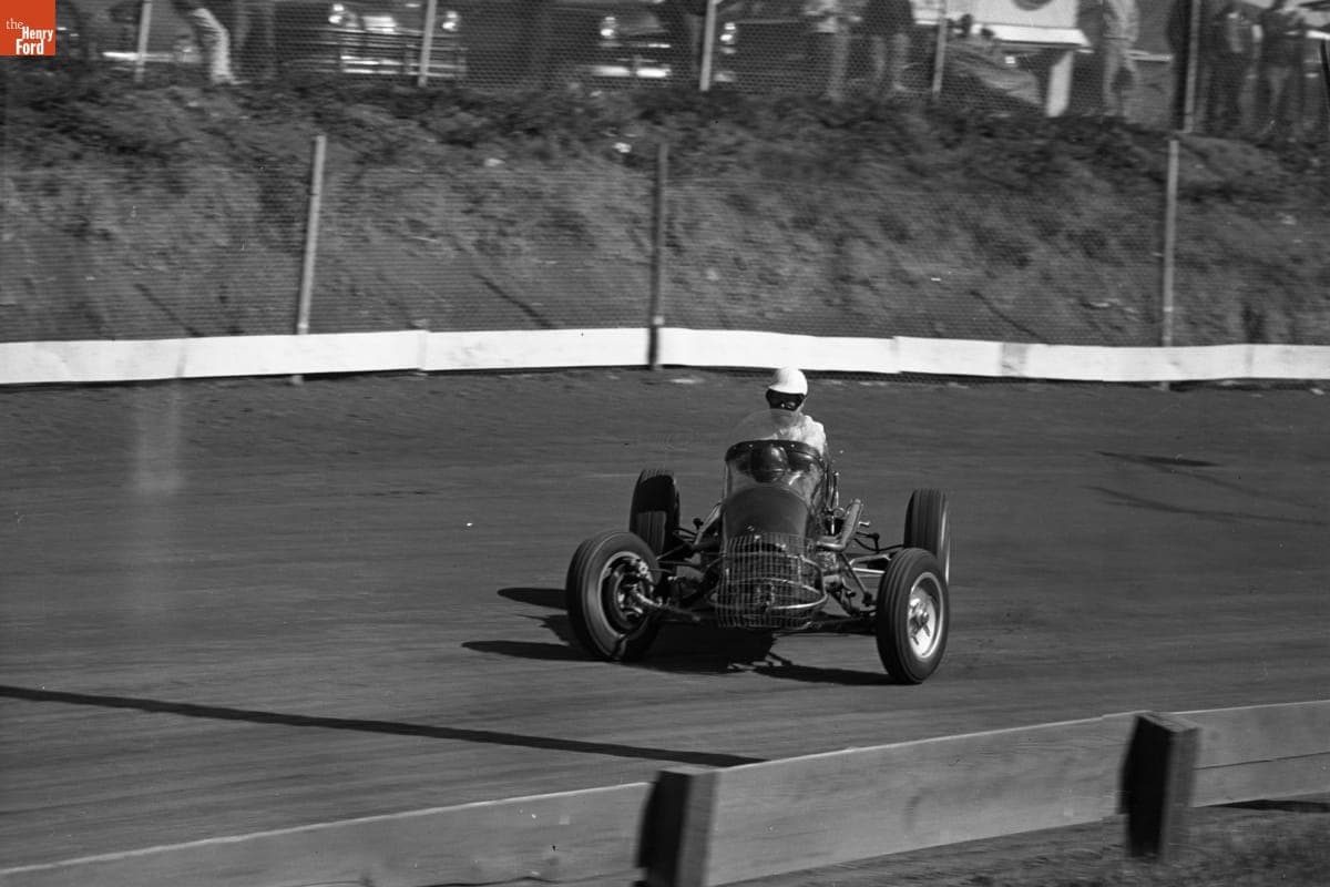 Sprint Car on the Track, Usac Sprint Car (Eastern) Race, Reading Fairgrounds, Reading, Pennsylvania, October 13, 1957