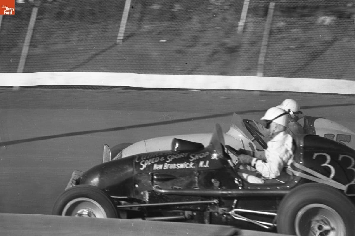 Sprint Cars on the Track, Usac Sprint Car (Eastern) Race, Reading Fairgrounds, Reading, Pennsylvania, October 13, 1957