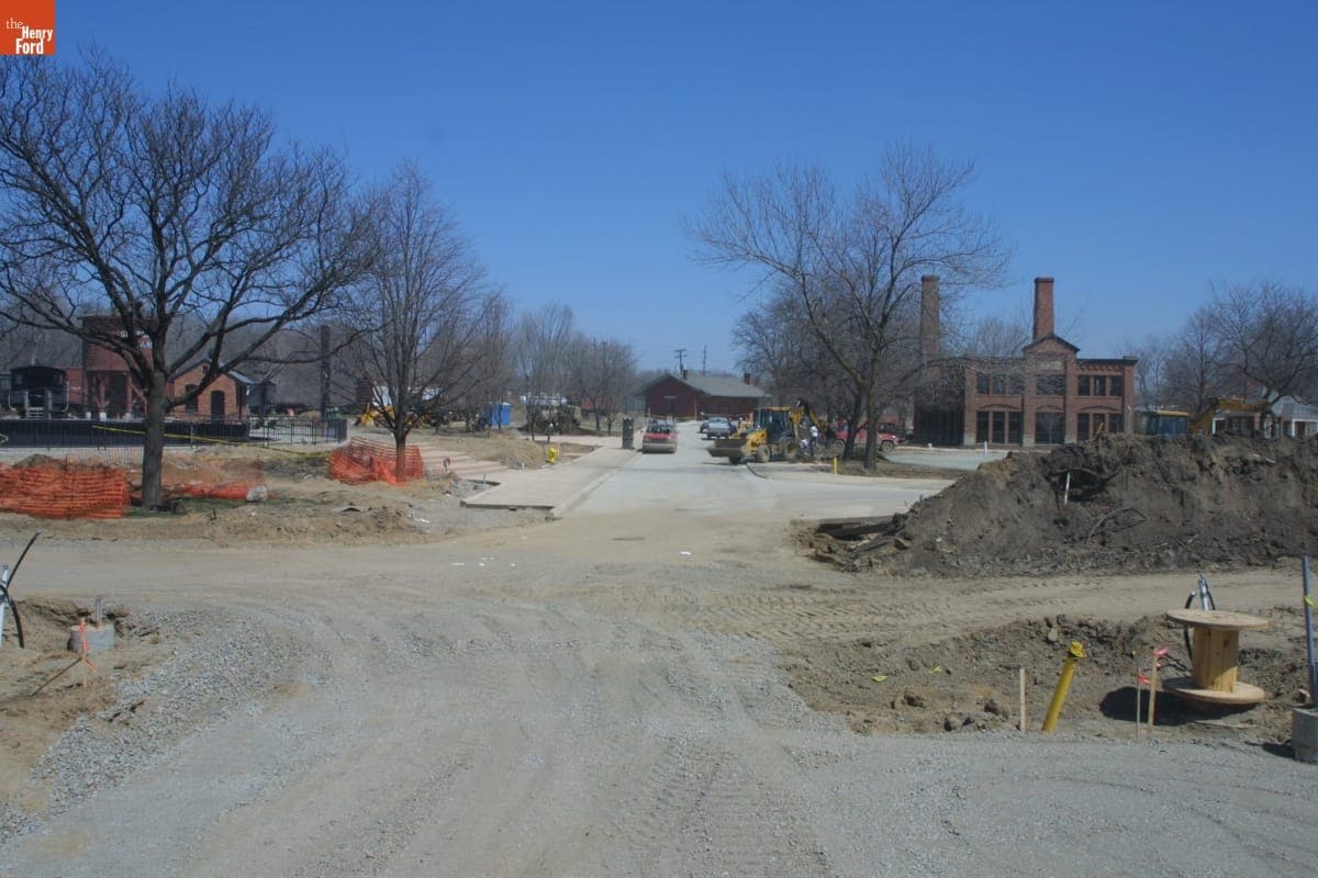 Paving Junction Street during the Greenfield Village Restoration Project, April 2003