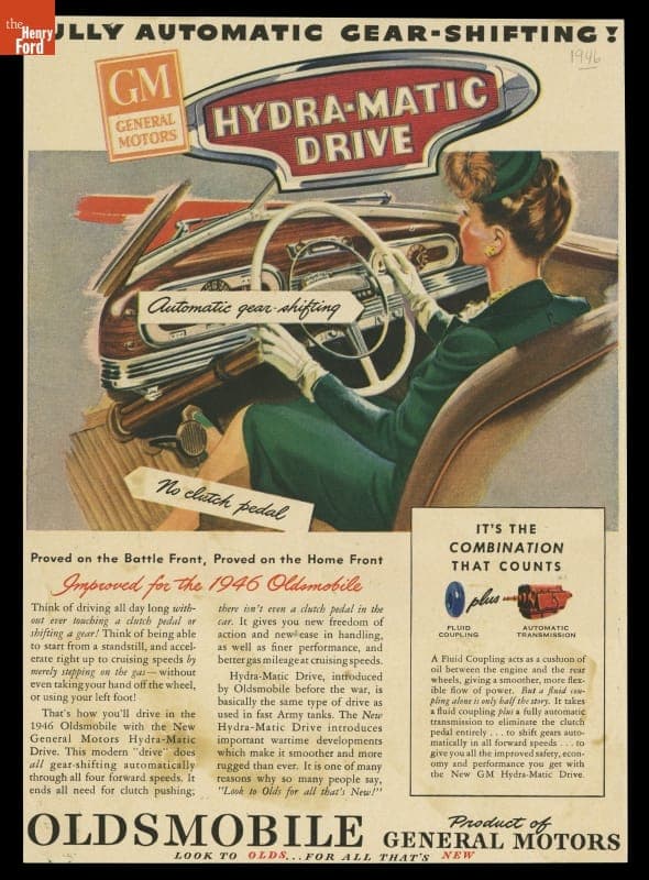 "Fully Automatic Gear-Shifting!," Hydra-Matic Drive for Oldsmobile by General Motors, 1946