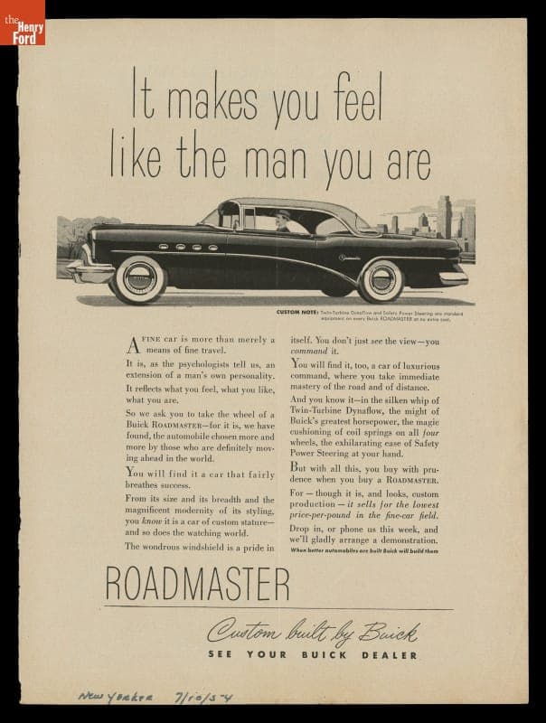 Advertisement for Buick Roadmaster, "It Makes You Feel Like the Man You Are," 1954