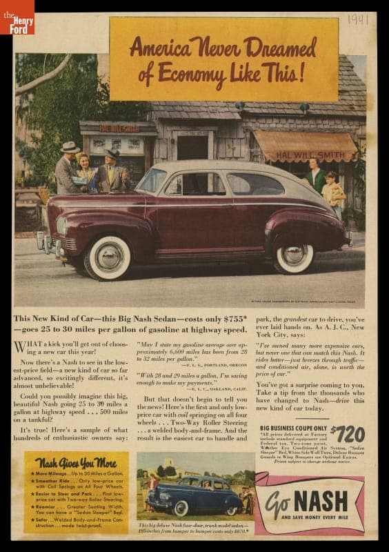 1941 Nash Sedan Advertisement, "American Never Dreamed of Economy Like This!"