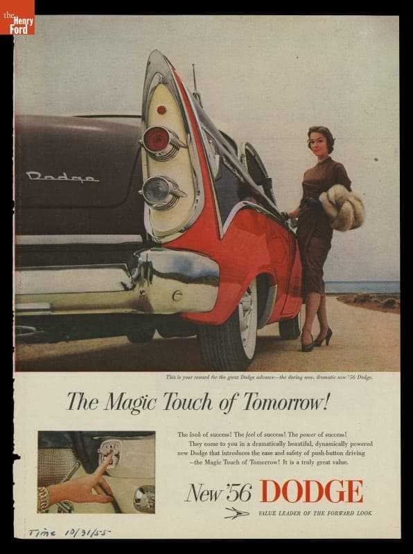 Advertisement for Push-Button Driving, "New '56 Dodge, the Magic Touch of Tomorrow!" 1956