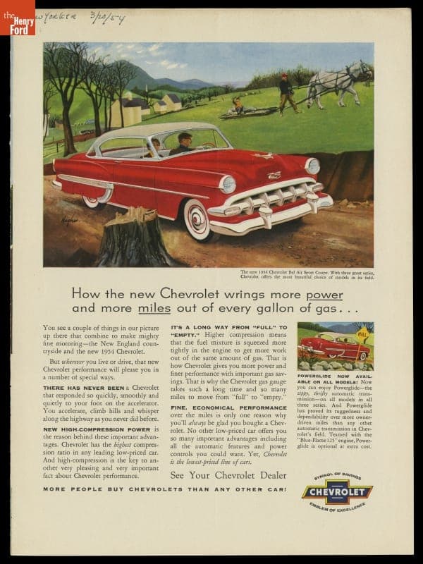"How the New Chevrolet Wrings More Power and More Miles Out of Every gallon of Gas," 1954