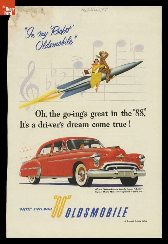 Advertisement, "In My 'Rocket' Oldsmobile," 1950