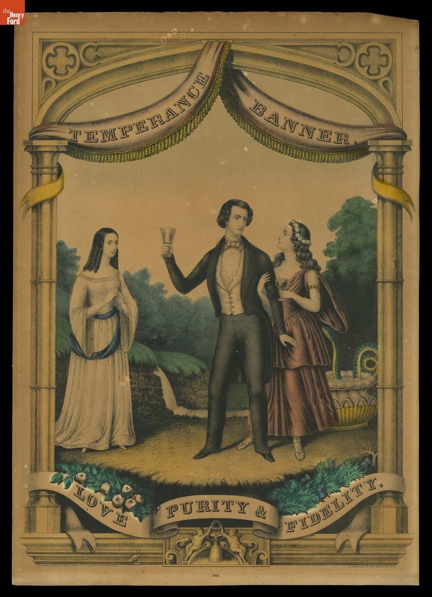 Temperance Banner: Love, Purity & Fidelity, circa 1850
