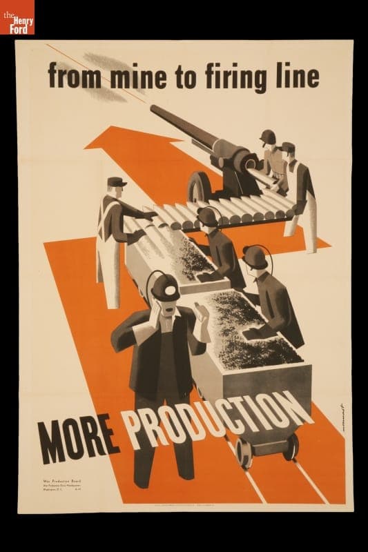 World War II Poster, "From Mine to Firing Line: More Production," 1942