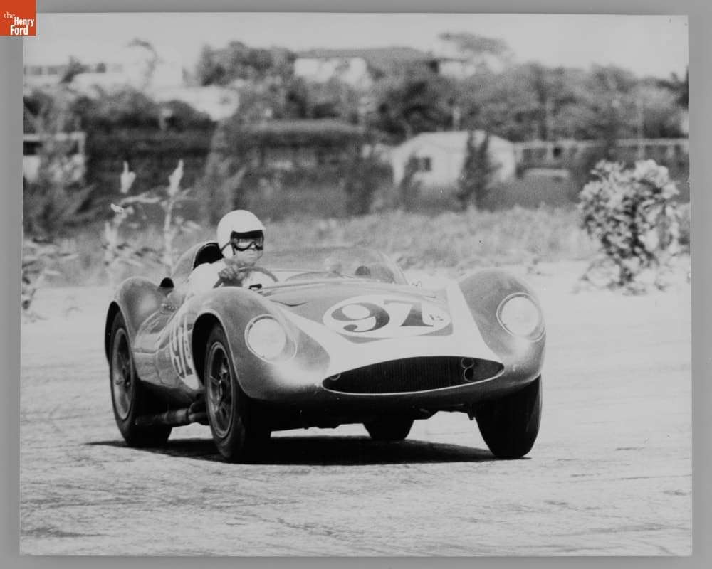 Chuck Daigh Driving Scarab Race Car at 5th Annual Bahamas Speed Weeks, December 1958
