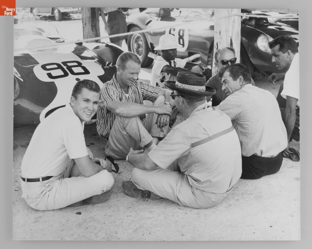 Drivers Lance Reventlow, Chuck Daigh, Jim Rathmann, and Carroll Shelby at 5th Annual Bahamas Speed Weeks, December 1958
