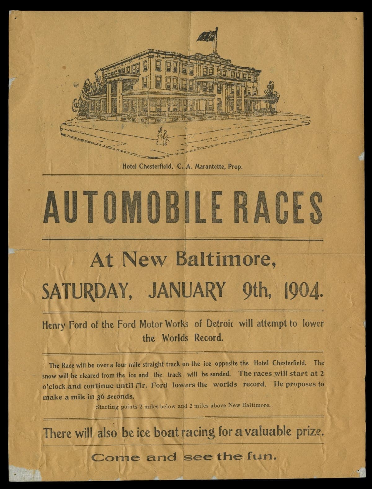 Advertising Flier, "Automobile Races at New Baltimore," January 9, 1904