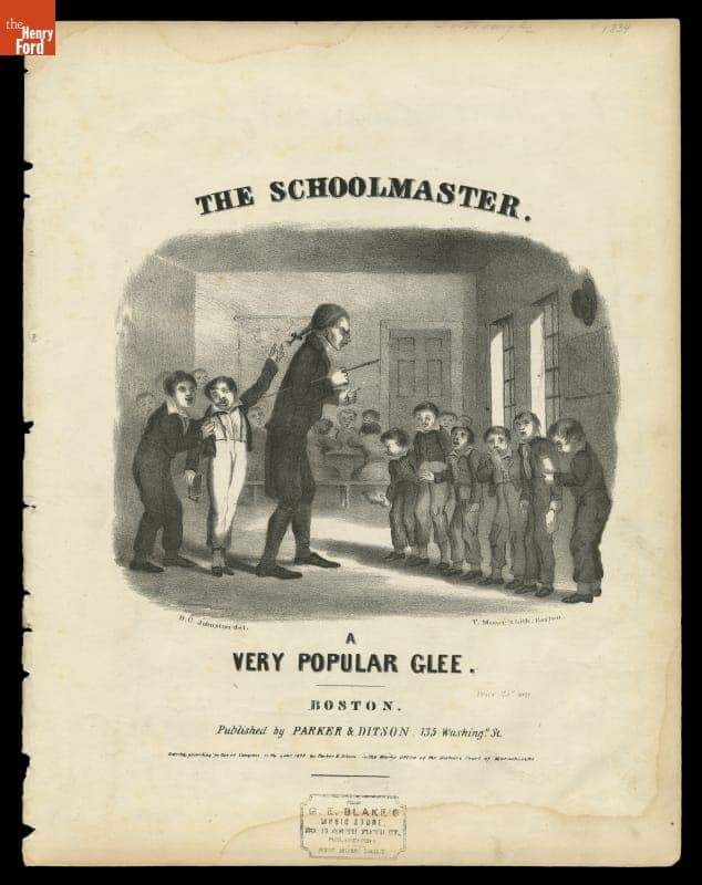 Music Sheet, "The Schoolmaster, a Very Popular Glee," 1834