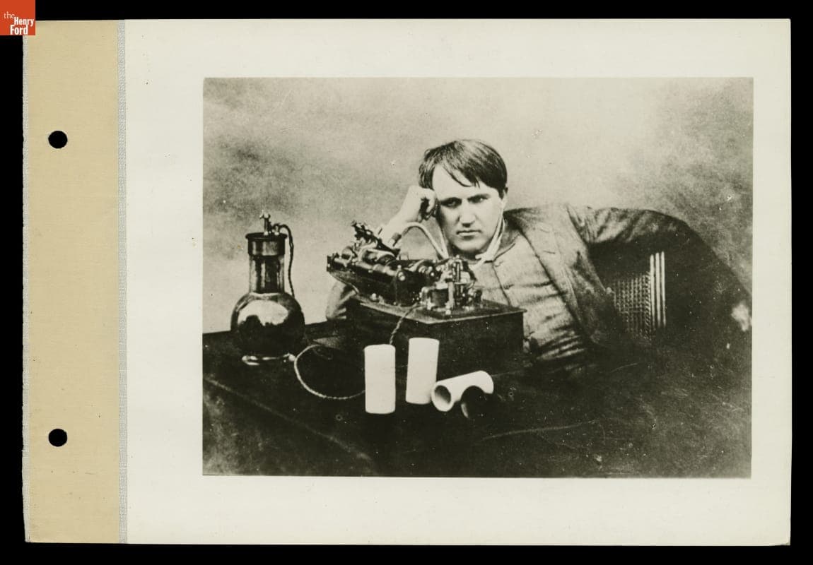 Thomas Edison Perfecting His Wax Cylinder Phonograph, 1888