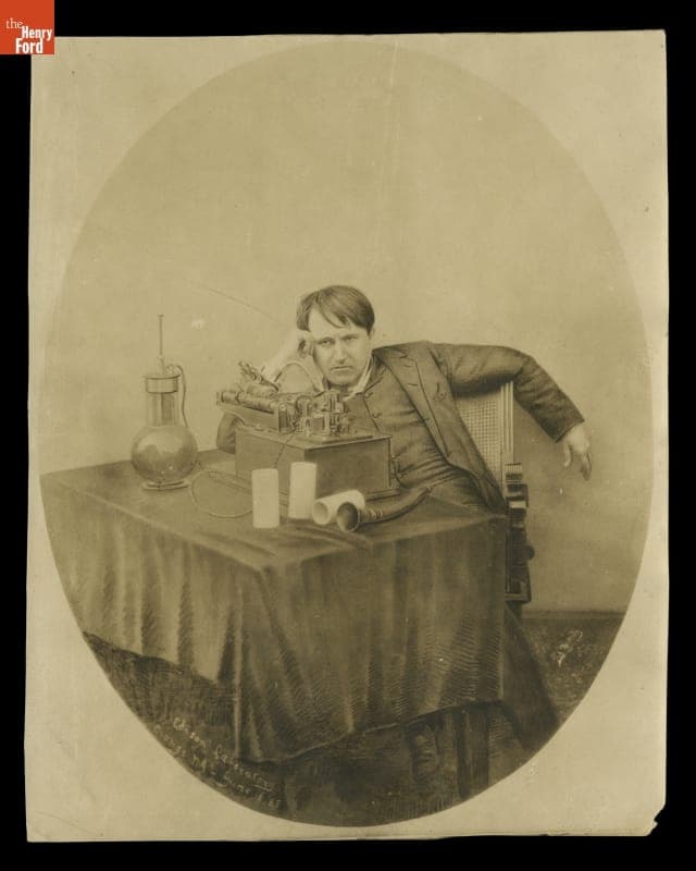 Print, Thomas Edison Perfecting His Wax Cylinder Phonograph, 1888