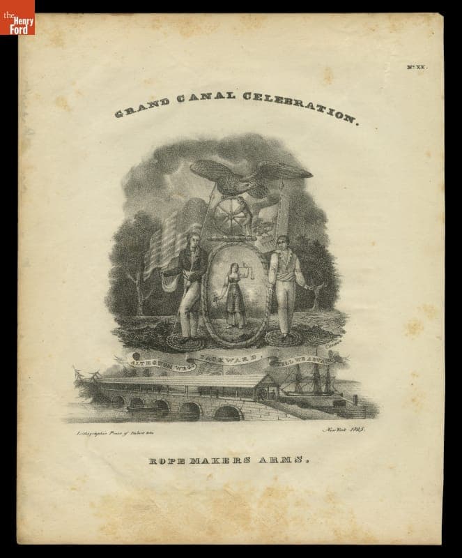 Lithograph, "Grand Canal Celebration; Rope Makers Arms," 1825