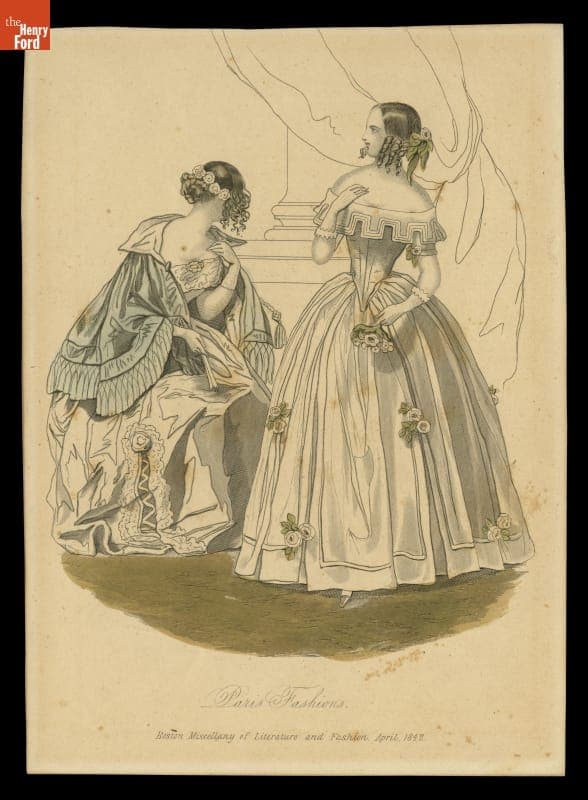 Lithograph, "Paris Fashions, Boston Miscellany of Literature and Fashion, April 1842"