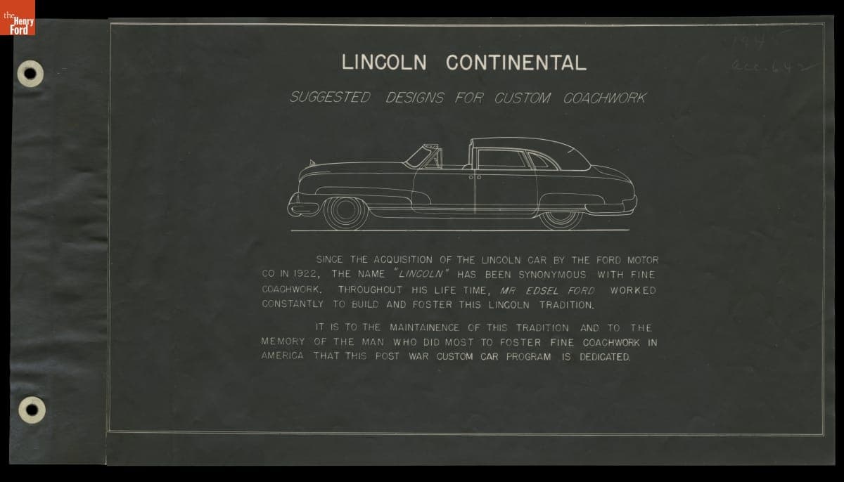 Catalog, "Lincoln Continental Suggested Designs for Custom Coachwork," 1945