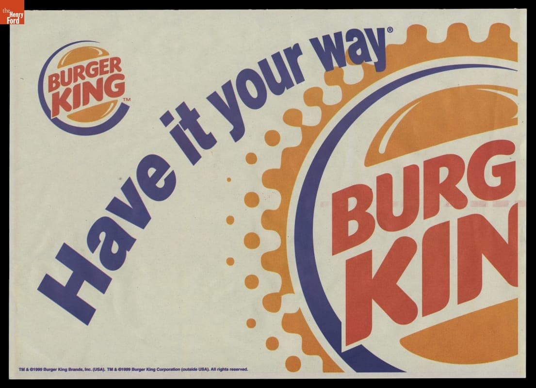 Burger King Restaurant Paper Tray Liner, 1999