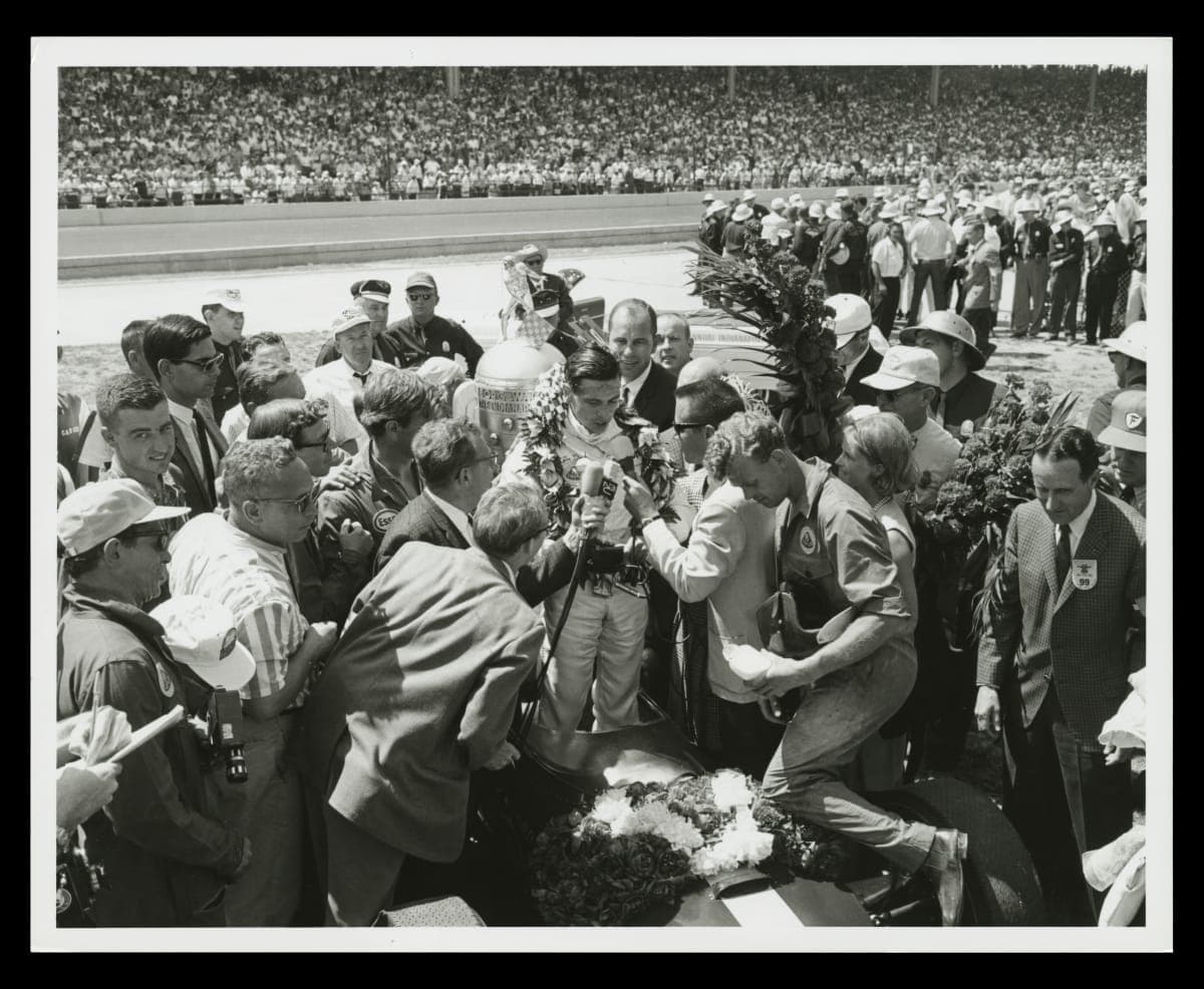 Jim Clark Standing in Lotus Ford Racer after Winning the Indianapolis 500 Race, 1965