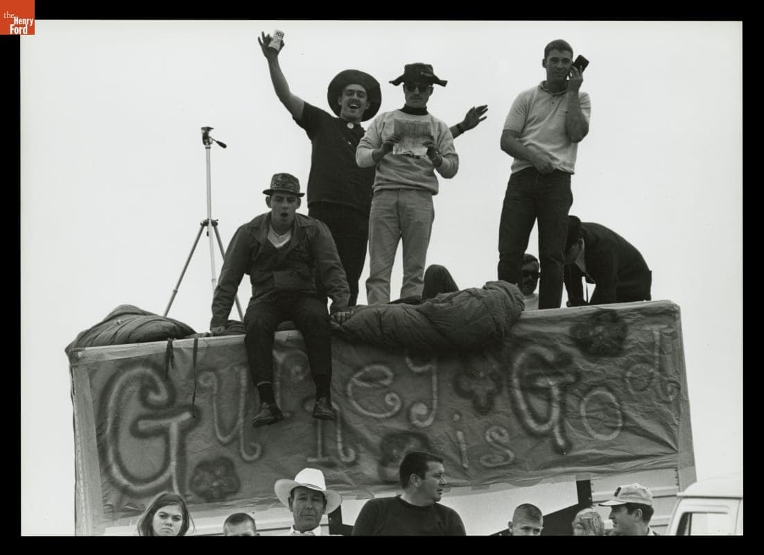 Fans Cheering for Dan Gurney at Rex Mays Riverside 300 Race, November 1967