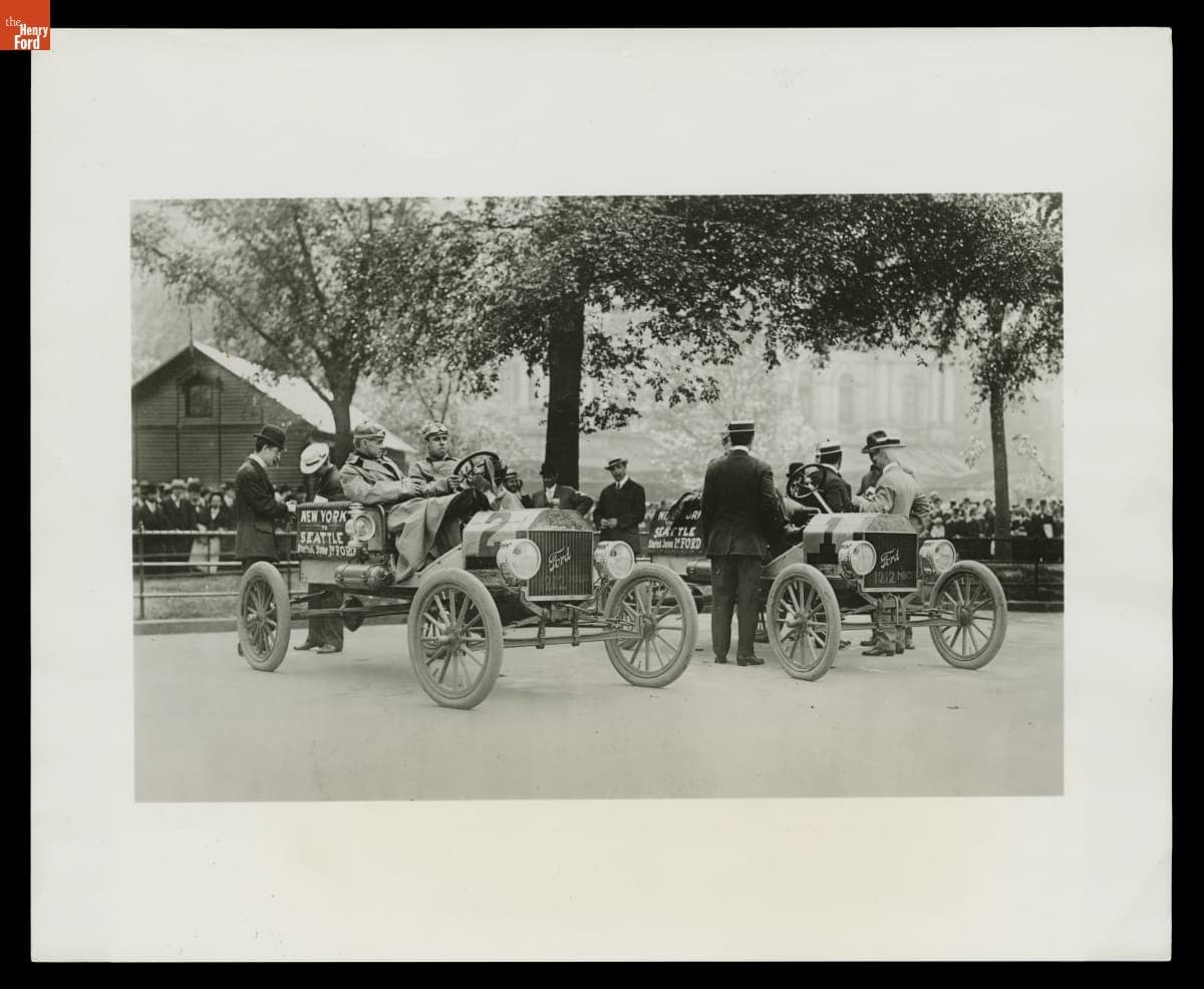 Henry Ford and Others with Ford Model T Cars Awaiting Start of New York-to-Seattle Race, 1909